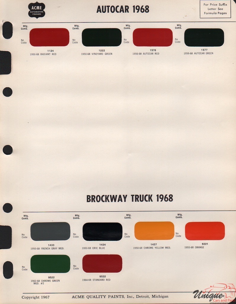 1968 Autocar Paint Charts Acme